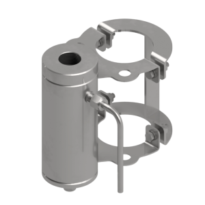 CÂMARA DE FLUXO TRANSBORDO INTERNO - SENSOR G3/4" - 1/4"OD DUPLA ANILHA - SAÍDA DIR. - FIX. TUBO Ø2" SCH - INOX 316