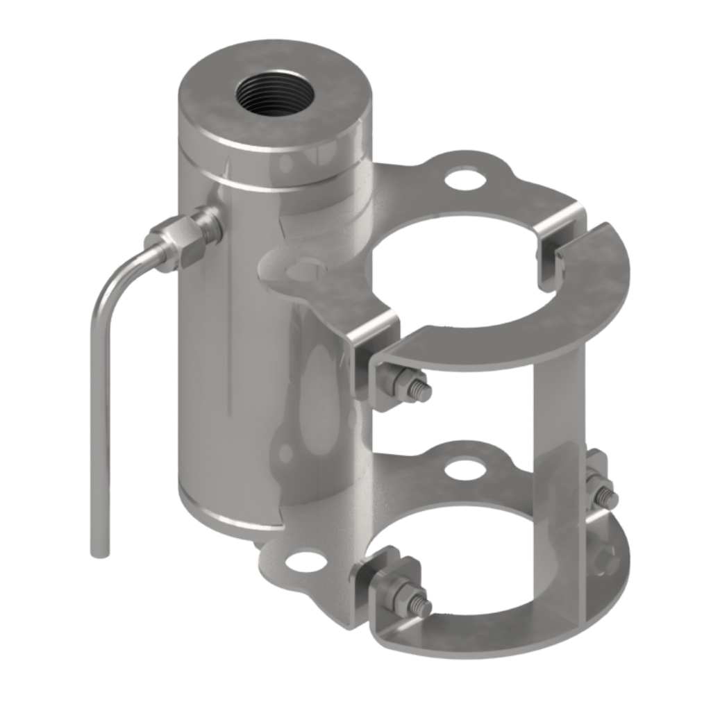 CÂMARA DE FLUXO TRANSBORDO INTERNO - SENSOR G3/4" - 1/4"OD DUPLA ANILHA - SAÍDA DIR. - FIX. TUBO Ø2" SCH - INOX 316 - Imagem 2